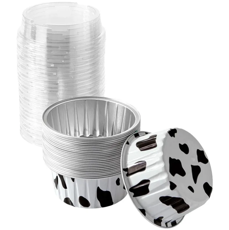 Disposable Cow Printed Round Mini Baking Tins - 25 Pack