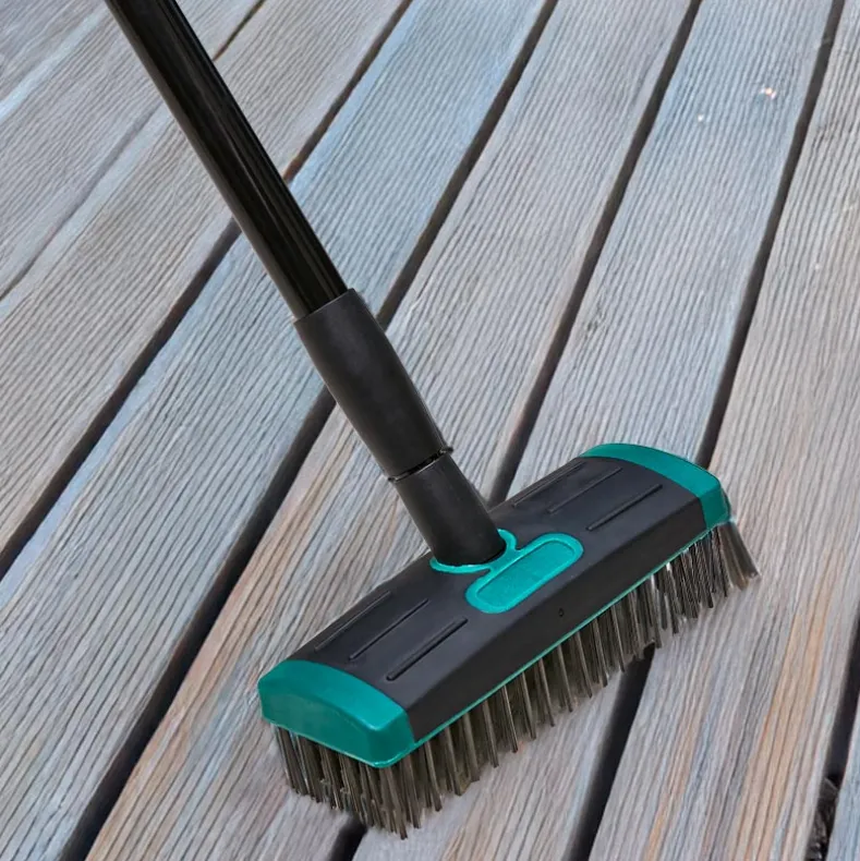 Durable 3-In-1 Patio And Deck Brush With Telescopic Handle And Weed Pick