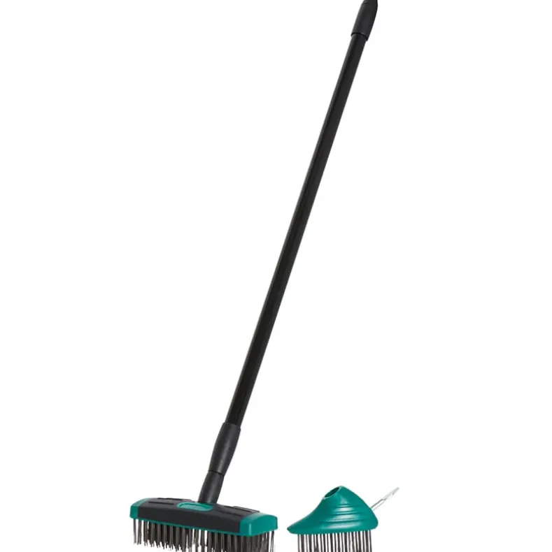 Durable 3-In-1 Patio And Deck Brush With Telescopic Handle And Weed Pick