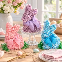 Easter Bunny Flower Figure - Blue, Pink, Or Purple