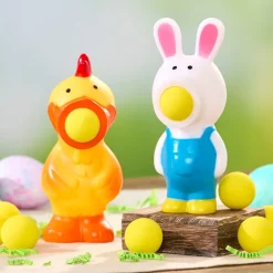 Easter Character Ball Popper Toy With 5 Foam Balls Bunny Or Chicken