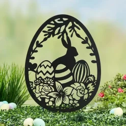 Easter Egg Silhouette Stake With Bunny And Flowers