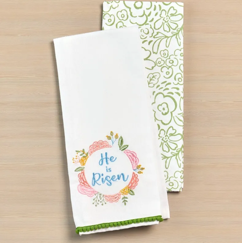 Easter Embroidered Religious Kitchen Towels, Set of 2