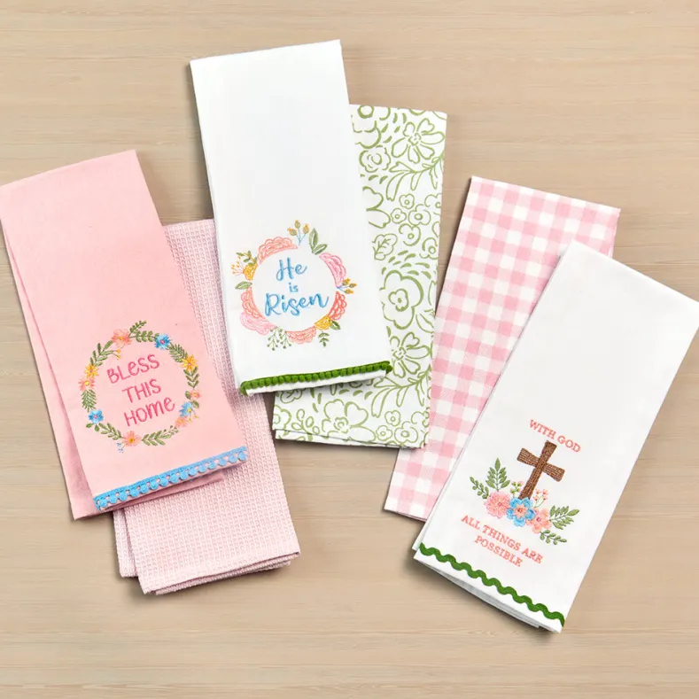 Easter Embroidered Religious Kitchen Towels, Set of 2