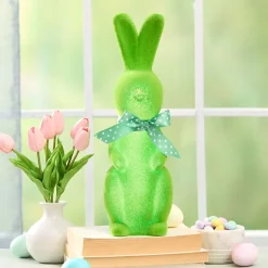 Easter Flocked Lighted Bunny Tabletop Décor - Green, Pink, Or Lavender