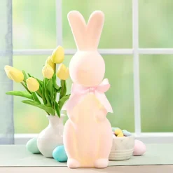 Easter Flocked Lighted Bunny Tabletop Décor - Green, Pink, Or Lavender