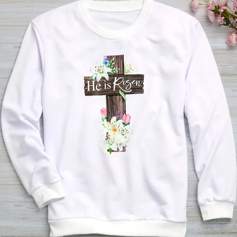 Easter He Is Risen Cross Sweatshirt