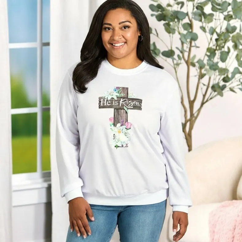 Easter He Is Risen Cross Sweatshirt