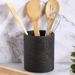 Embossed Kitchen Tool Crock Decorative Utensil Holder