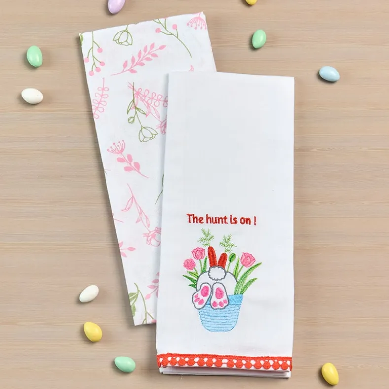 Embroidered Bunny Kitchen Towels Set of 2