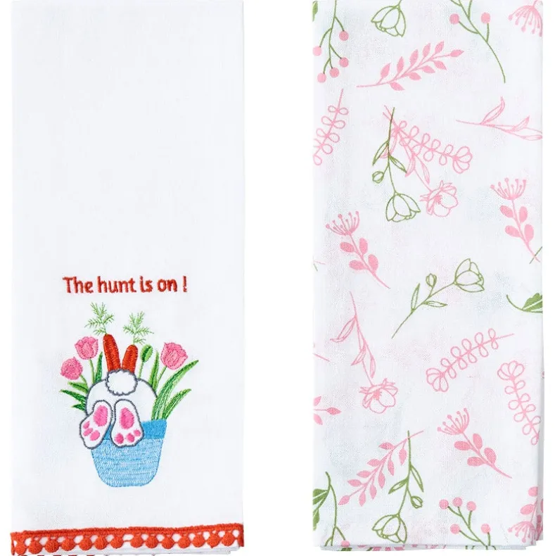 Embroidered Bunny Kitchen Towels Set of 2