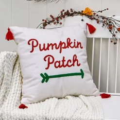 Embroidered Decorative Pumpkin Patch Pillow