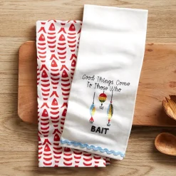 Embroidered Gone Fishing Kitchen Towels, Set of 2