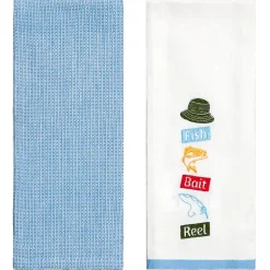 Embroidered Gone Fishing Kitchen Towels, Set of 2