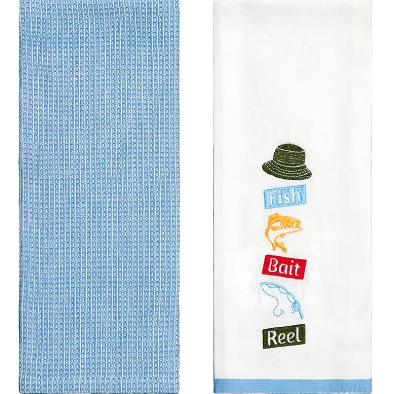 Embroidered Gone Fishing Kitchen Towels, Set of 2