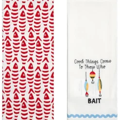 Embroidered Gone Fishing Kitchen Towels, Set of 2
