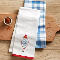 Embroidered Gone Fishing Kitchen Towels, Set of 2