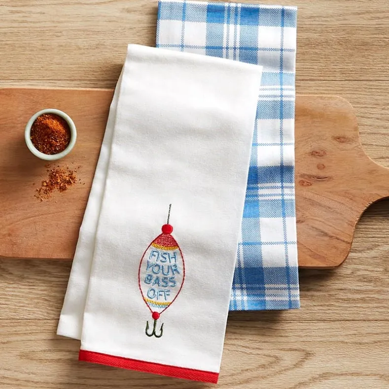 Embroidered Gone Fishing Kitchen Towels, Set of 2