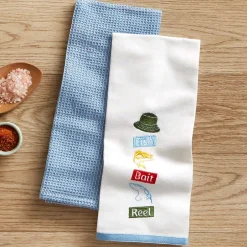 Embroidered Gone Fishing Kitchen Towels, Set of 2