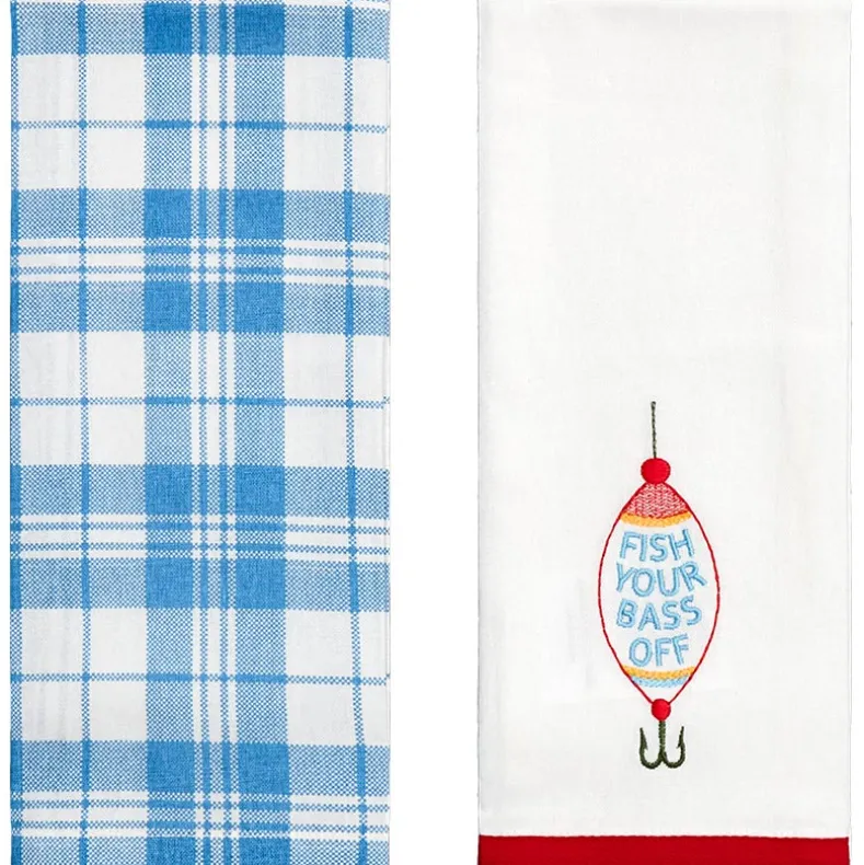 Embroidered Gone Fishing Kitchen Towels, Set of 2
