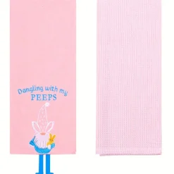 Embroidered Kitchen Towels Gnomes and Bunnies Set of 2