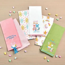 Embroidered Kitchen Towels Gnomes and Bunnies Set of 2