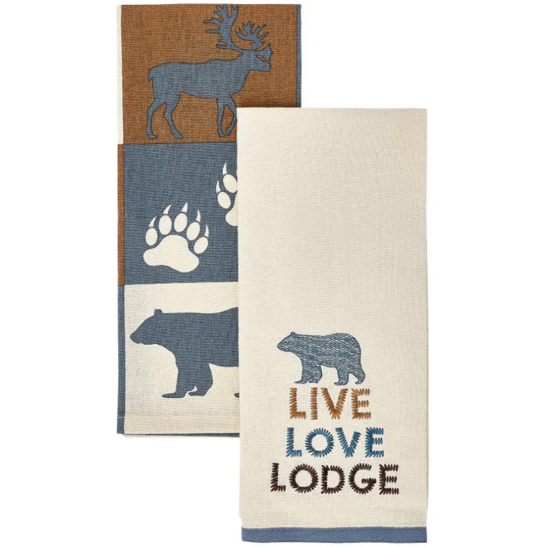Embroidered Kitchen Towels Lodge Set of 2