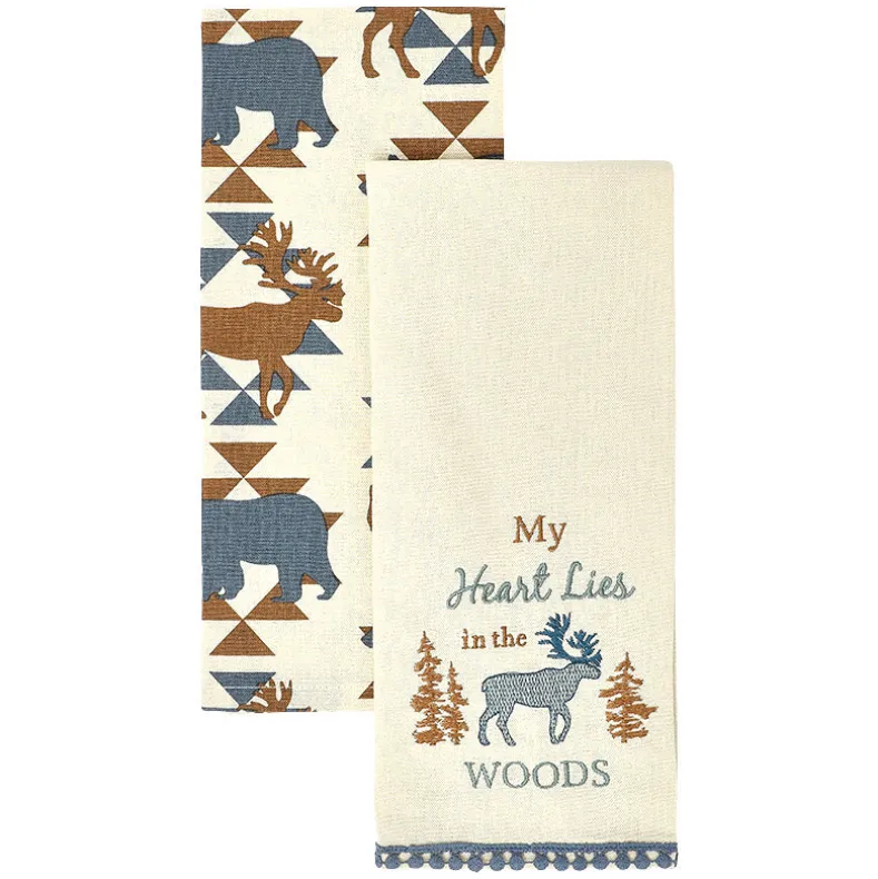Embroidered Kitchen Towels Lodge Set of 2