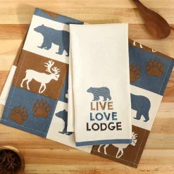 Embroidered Kitchen Towels Lodge Set of 2