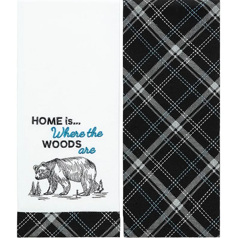 Embroidered Kitchen Towels Lodge Themed Set of 2