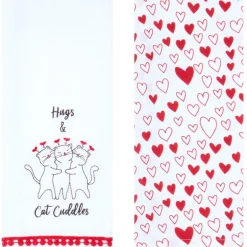 Embroidered Kitchen Towels Valentine's Day Set of 2