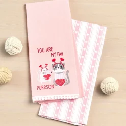 Embroidered Kitchen Towels Valentine's Day Set of 2