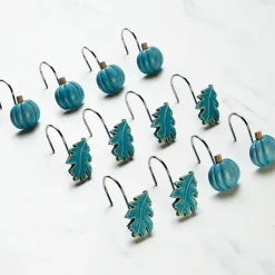 Fall Harvest Pumpkin and Leaves Shower Hooks Set of 12