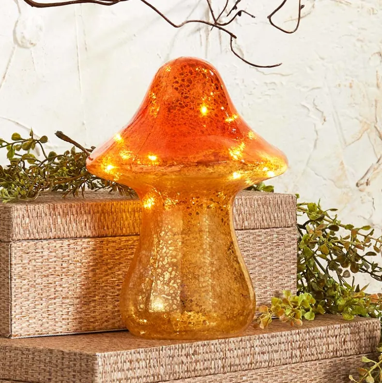 Fall Lighted Glass Mushrooms - Green, Yellow or Orange