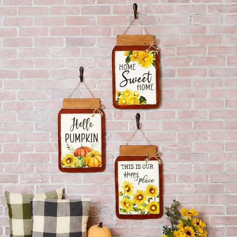 Fall Lighted Mason Jar Wall Hangings With Sentiment