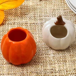 Fall Orange and White Pumpkin Toothpick Holders - Set of 2