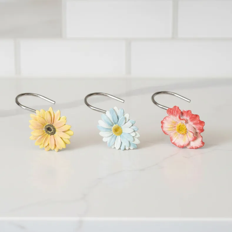 Farm Fresh Flowers Valance, Bath Rug or Shower Hooks Set of 12