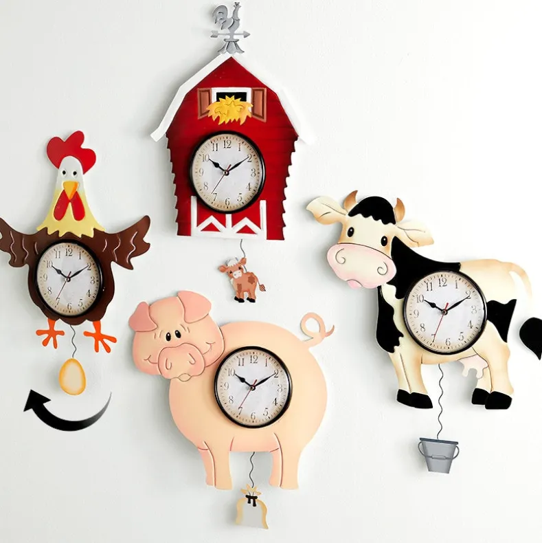 Farmhouse Barnyard Animal Pendulum Wall Clock