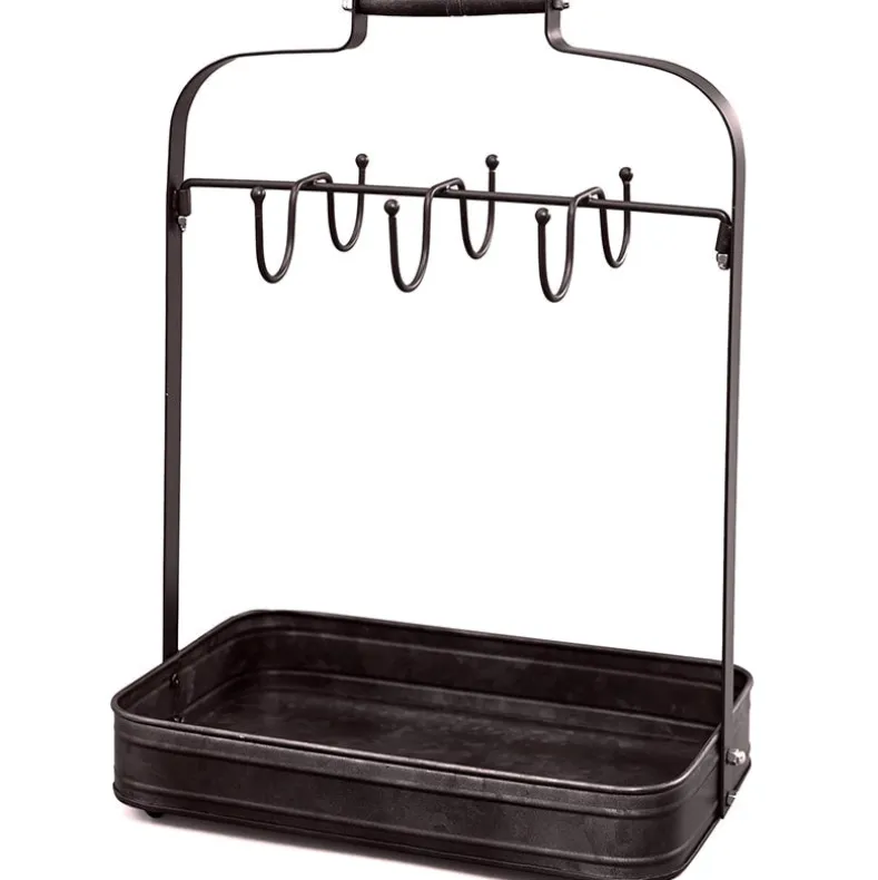 Farmhouse Coffee Mug Rack Tray Kitchen Organizer Decor Black