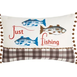 Fishing and Lake Themed Embroidered Decorative Pillow