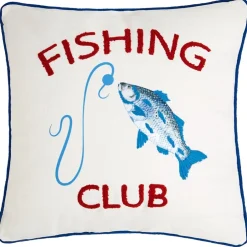 Fishing and Lake Themed Embroidered Decorative Pillow