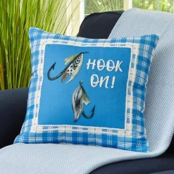 Fishing and Lake Themed Embroidered Decorative Pillow