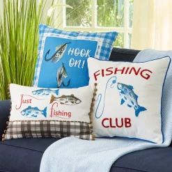 Fishing and Lake Themed Embroidered Decorative Pillow