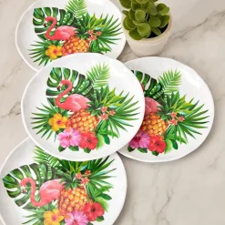 Flamingo in Paradise Tableware - Set of 4 Melamine Dessert Plates