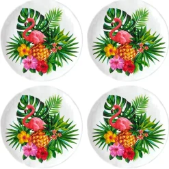 Flamingo in Paradise Tableware - Set of 4 Melamine Dessert Plates