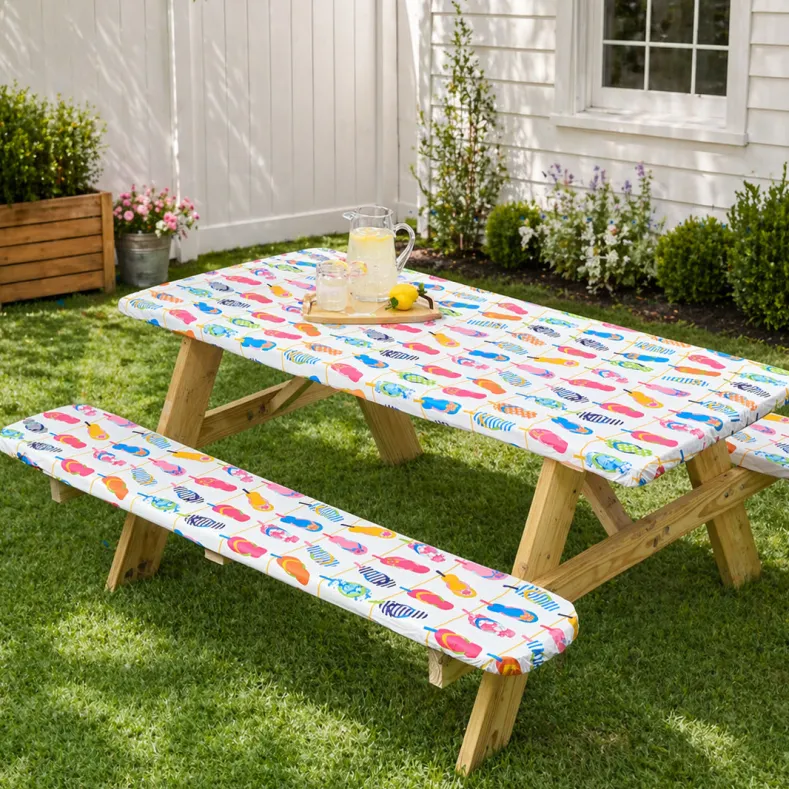Flip Flops 3-Pc. Vinyl Easy Fit Picnic Tablecloth