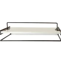 Floating Wall Mounted White Shelves with Metal Bar - Set of 2