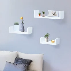 Floating Wood Shelves in White - Set of 3