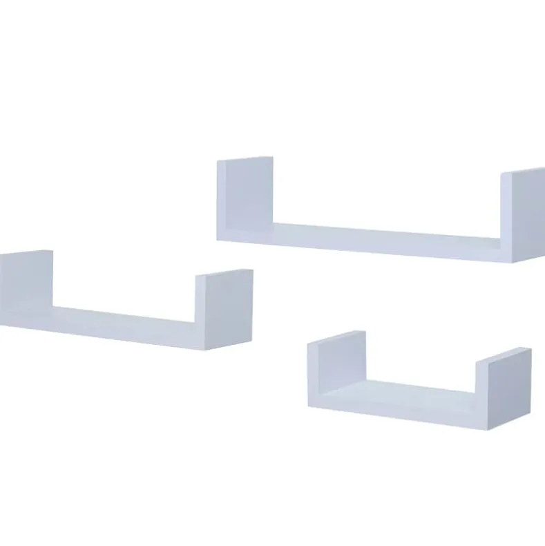 Floating Wood Shelves in White - Set of 3