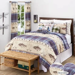 Fly Fishing Reversible Full/Queen or King Quilt, or Decorative Pillow